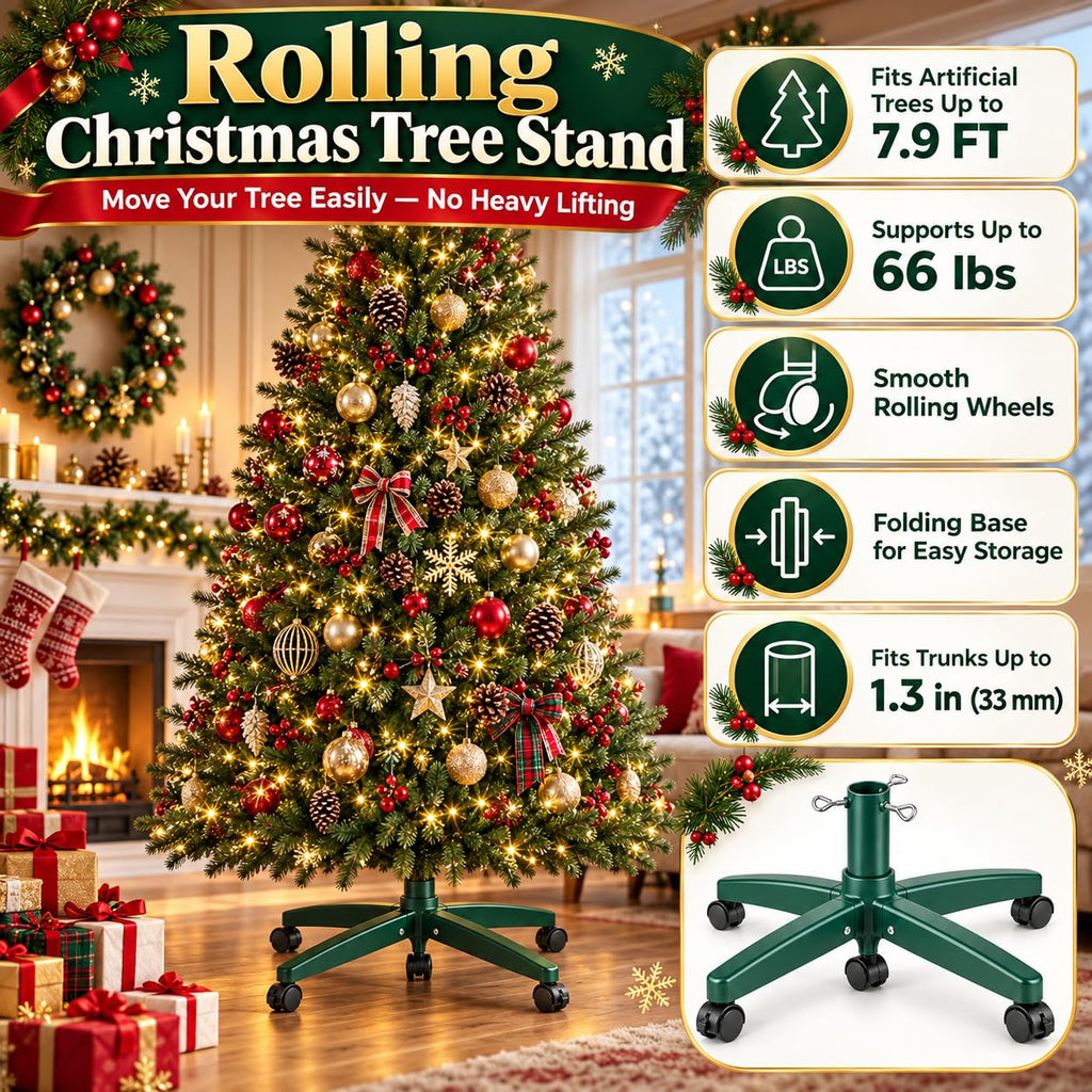 Rolling Christmas Tree Stand, Folding Base for Artificial Trees