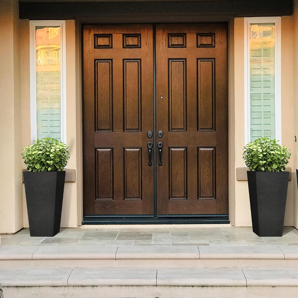 Set of 2 Black Square Planters 22.5" Tall Home & Outdoor | Tapered, Nursery Pot & Outer Cachepot, Indoor Use, Modern