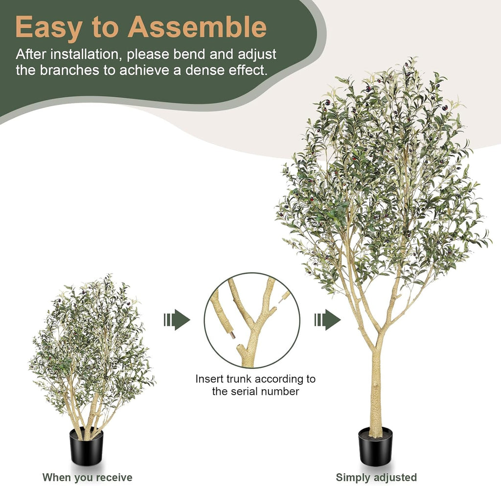 Olive Trees Artificial Indoor, 8ft Tall Faux Olive Tree with Natural Branches and Realistic Leaves, Artificial Olive
