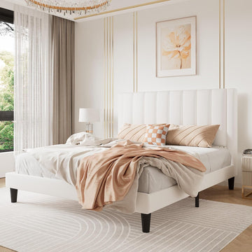 Queen Bed Frame/Velvet Upholstered Platform Bed Frame with Headboard/Strong Wood Slats Support/Mattress Foundation/No
