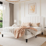 Queen Bed Frame/Velvet Upholstered Platform Bed Frame with Headboard/Strong Wood Slats Support/Mattress Foundation/No