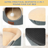 2-in-1 Cat Cave Bed & Lounger with Reversible Plush Cushion, Cat Bed for Indoor Cats, Foldable Anti-Slip Cat House
