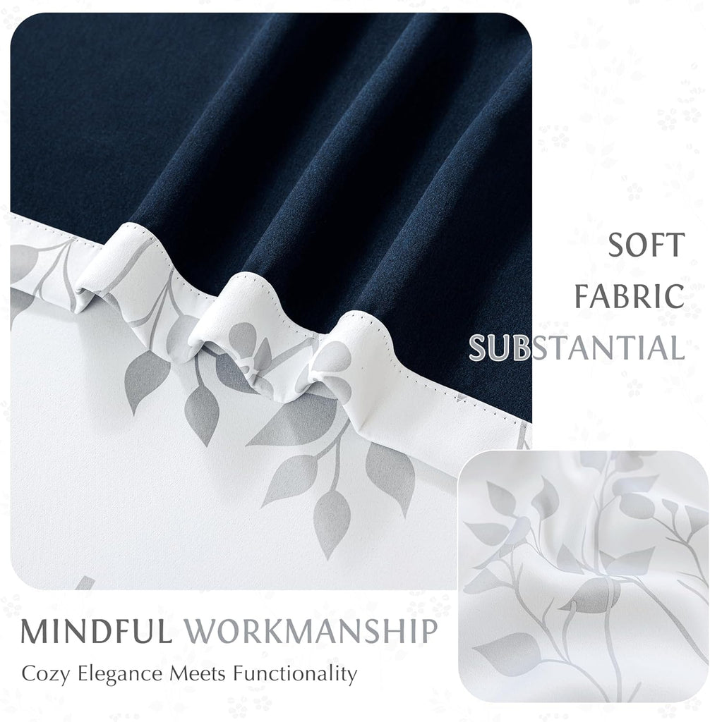 Floral 100% Blackout Curtains 2 Panels for Bedroom Living Room Grey White Flower Patterned Room