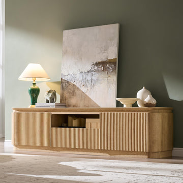70" Fluted TV Stand for TVs up to 80", Pale Honey Oak