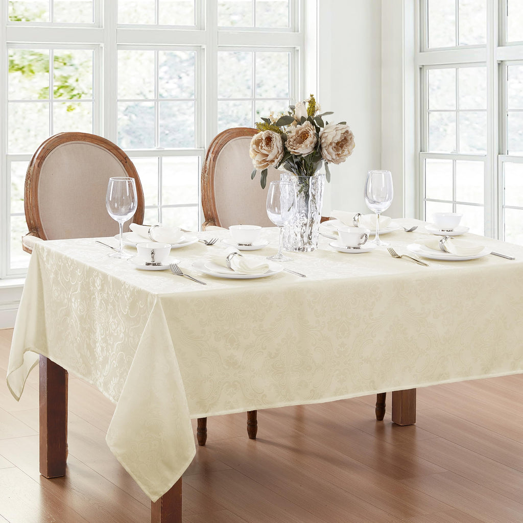 Caiden Elegance Damask Tablecloth, Ivory - 60" W x 102" L