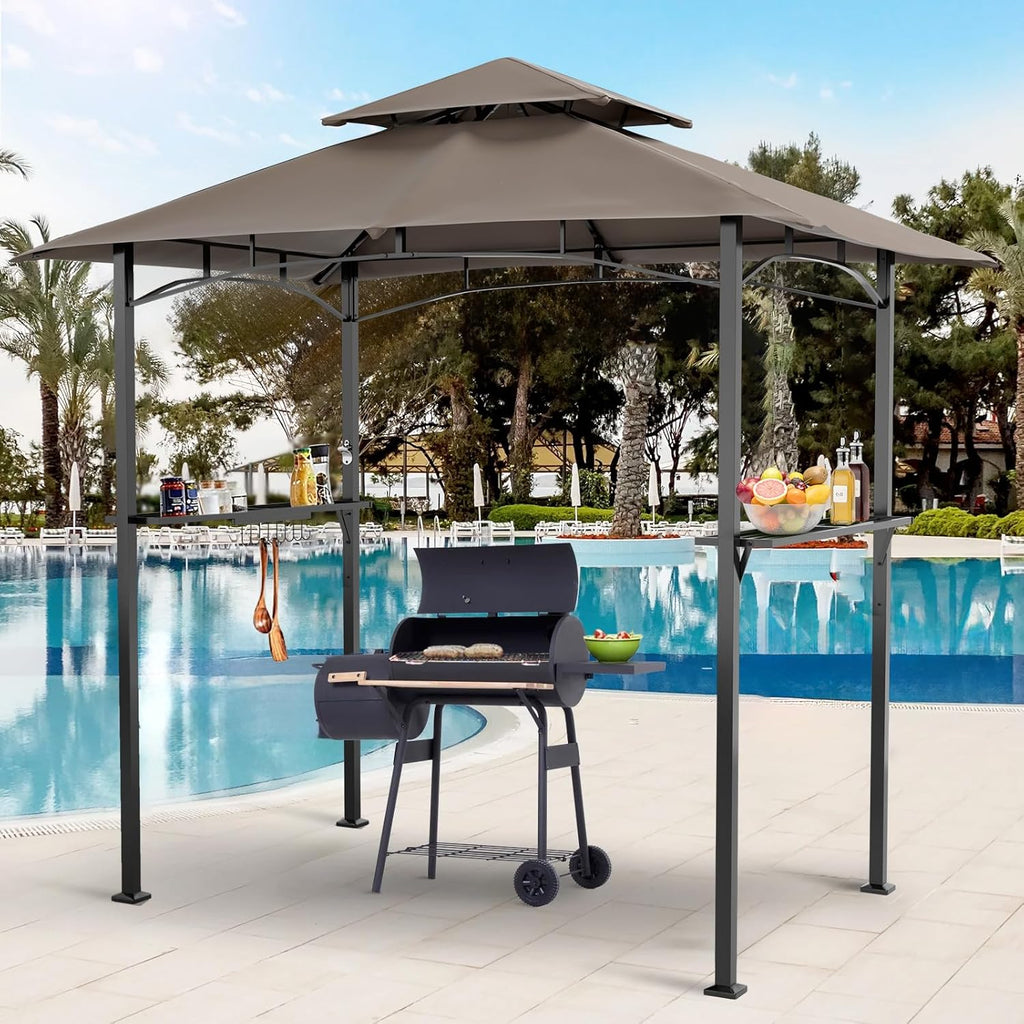 Outdoor Grill Gazebo 8 x 5, Patio Double Tiered BBQ Canopy w/Air Vent