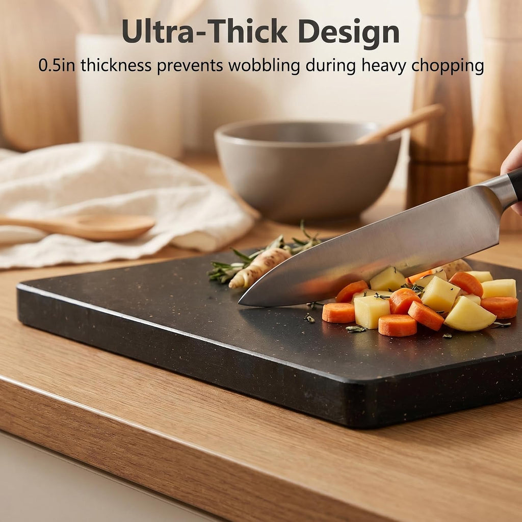 Granite Cutting Board 16×12 Inch black | Natural stone, 0.59" thick, non-slip feet, stay cool for dough/butter, ideal