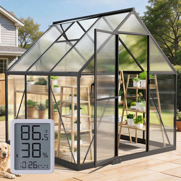 6x6 FT Walk in Greenhouse with Hygrometer, Windproof Warm Plant Green House