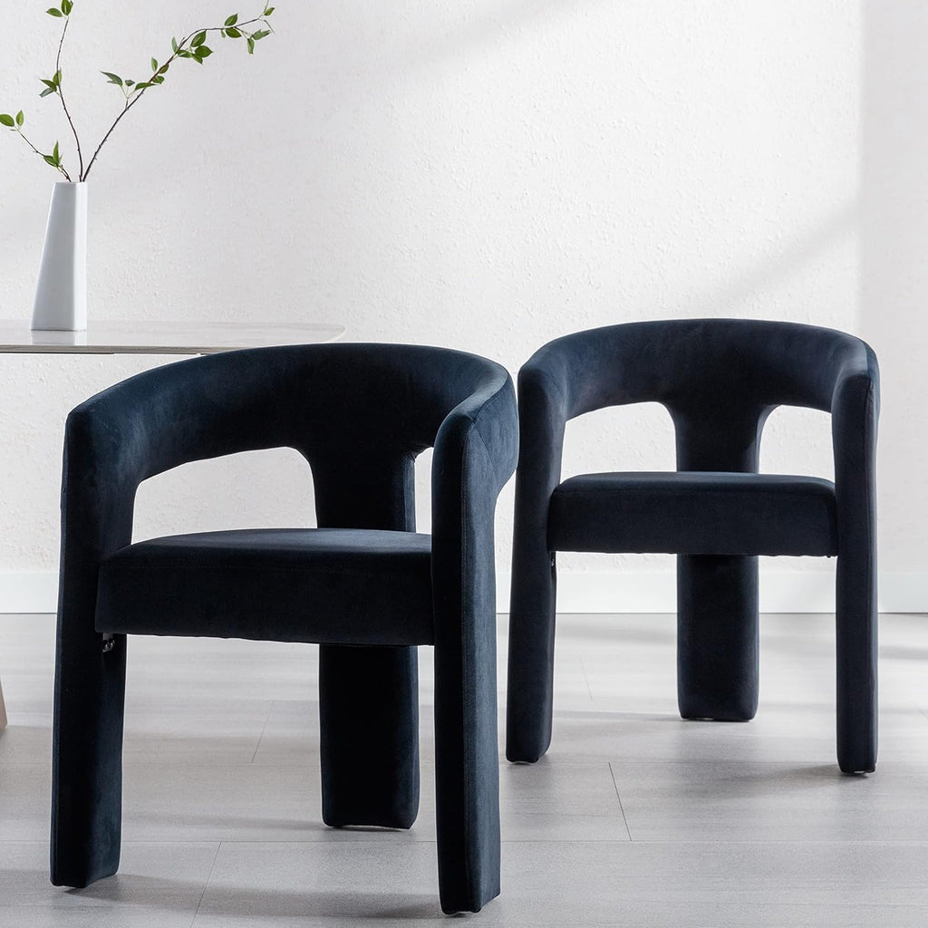 Black Modern Barrel Dining Chairs Set of 2, Velvet Upholstered Accent Side Chair with Arms Comfy Makeup Vanity Chairs