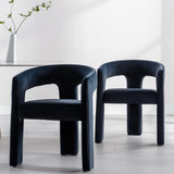 Black Modern Barrel Dining Chairs Set of 2, Velvet Upholstered Accent Side Chair with Arms Comfy Makeup Vanity Chairs