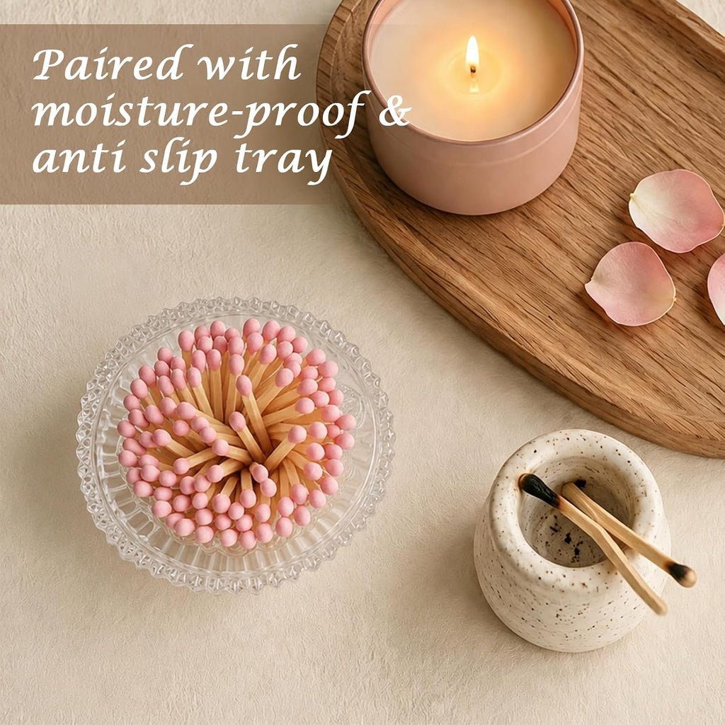 Glass Match Holder with Striker, Lily Shape Match Jar,Brown:Lily:1