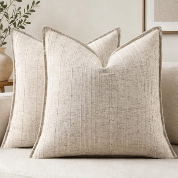 Christmas Light Khaki Linen Throw Pillow Covers 16x16 Set of 2