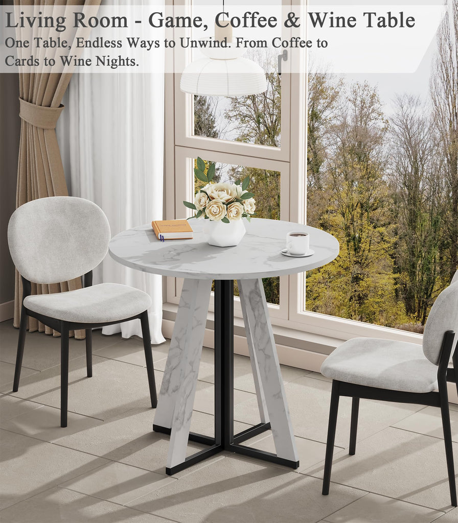 31.5 inch Round Dining Table for 2 4, Farmhouse Kitchen Table, Round Dining Room Table with Metal Legs for Small