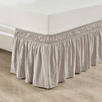 Ruched Ruffle Elastic Easy Wrap Around Bed Skirt Single Queen/King/Cal King Neutral - Queen Bed Skirt - Dust Ruffle