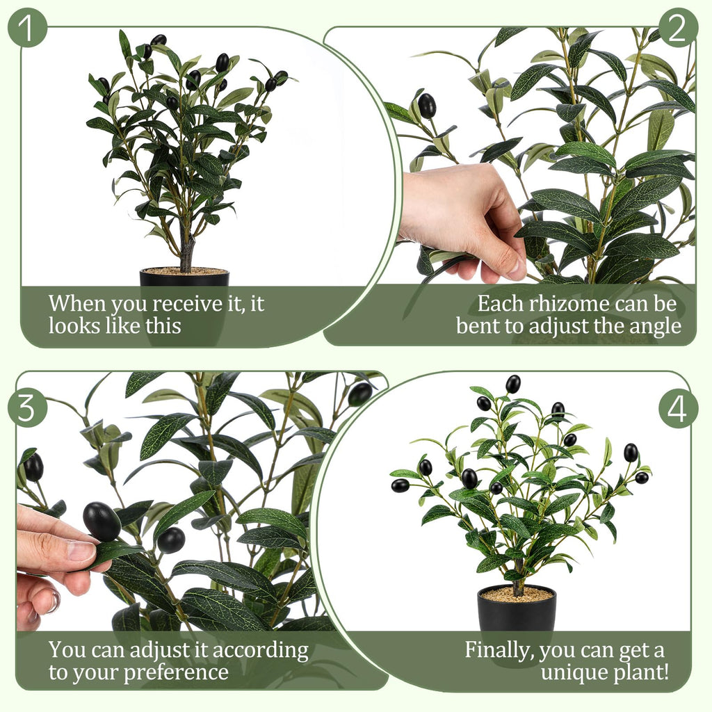 2 Pack 15.8 Inch Small Artificial Olive Tree Indoor, Plastic, Black