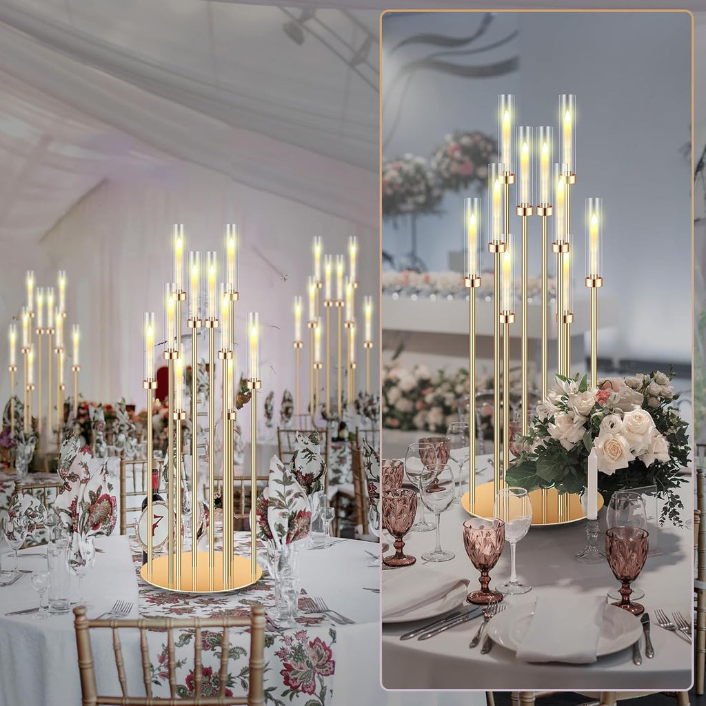 4 Pcs 10 Arm Wedding Gold Candelabra Floor Centerpieces with 40 LED Candle 46.5'' Tall Candlestick Metal Holder with