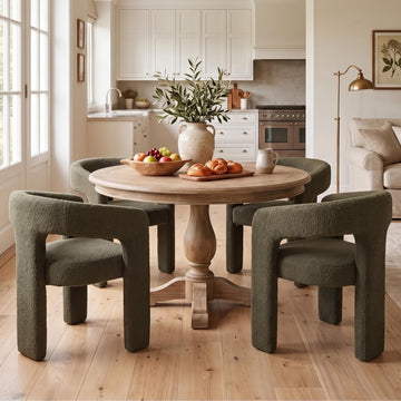 Modern Sherpa Set of 4, Upholstered Barrel Chairs with Arms Comfy Accent Side Chairs /Dining Room/Reception, Green