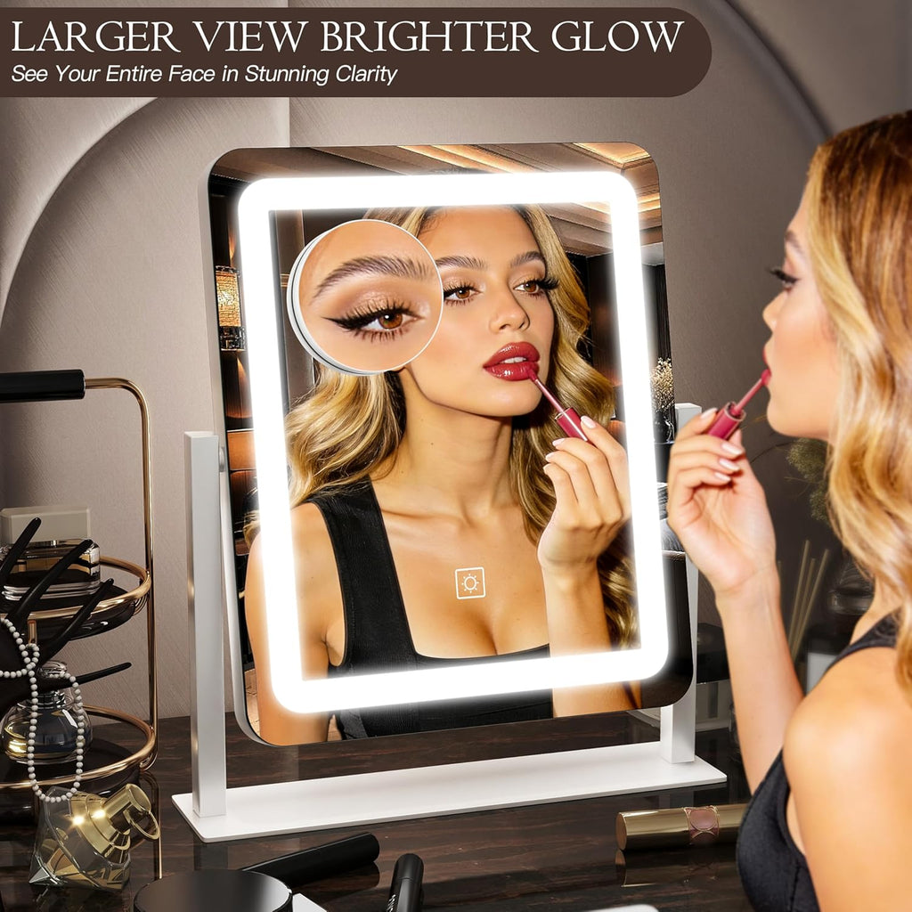 15" x13" Vanity Mirror with Lights, LED Makeup Mirror with Lights,10X Magnification Vanity Mirror with 360°Rotation, 3