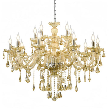 Luxury K9 Crystal Chandelier 15 Light, Modern Cognac Crystal Ceiling Chandelier Lighting Fixture Candle Style E12 Base for Dinning Living Room Bedroom Hallway (15 Lights)