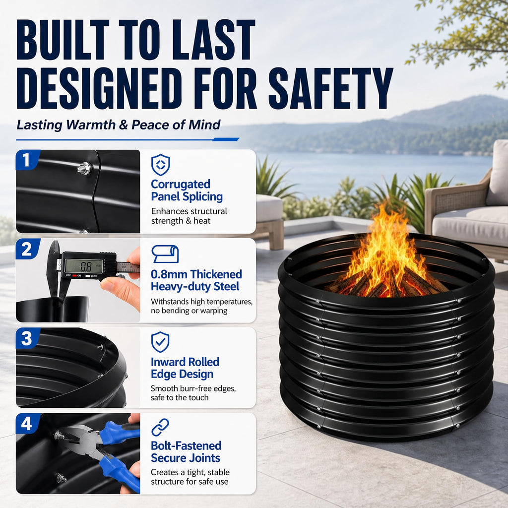 36 inch Fire Pit Ring, Galvanized Fire Ring 2ft high, Wood Burning Fire Pits Ring, Outdoor Fireplace Height 24 Inch