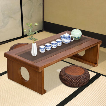 Foldable Japanese Coffee Table, Folding Japanese Floor Table, Natural Brown Coffee Table, Minimalist Tatami Table