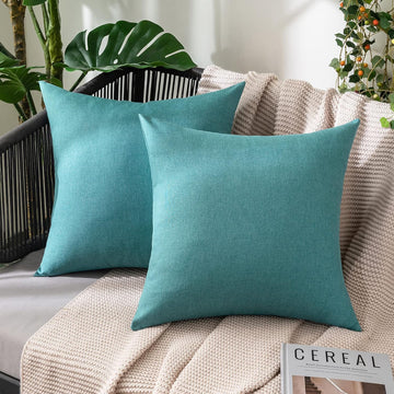 Pack of 2 Decorative Outdoor Solid Waterproof Throw Pillow Covers Faux Linen Garden Farmhouse Coastal Cushion Cases