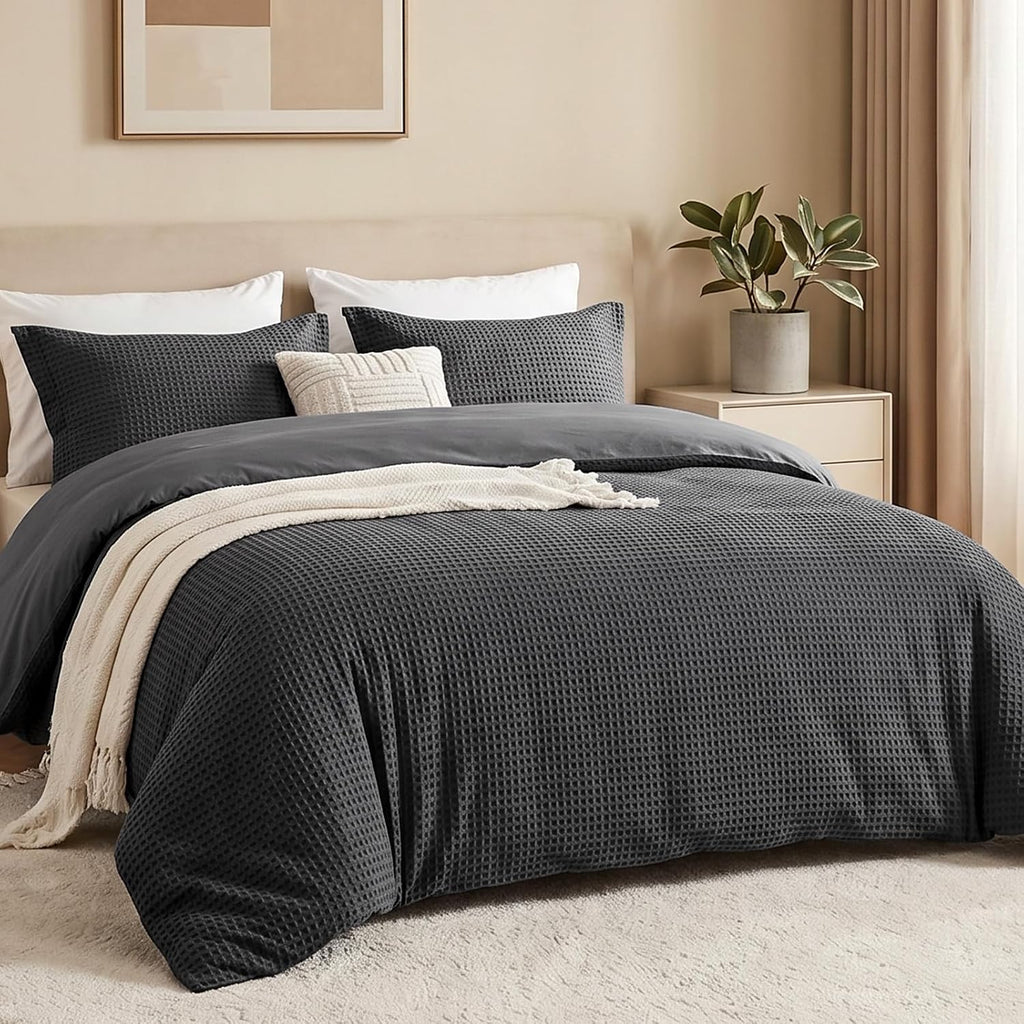 100% Cotton Full Duvet Cover Set with 2 Pillow Shams, Dark Grey