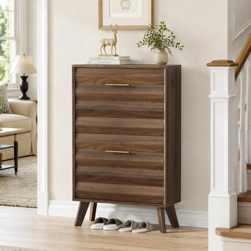 24" Mid Century Modern Slim Flip Top Shoe Cabinet, Freestanding Double Flip Door Large Capacity Narrow Shoe Storage