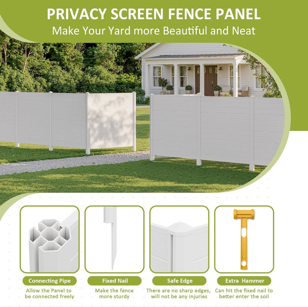 Privacy Fence Panels, 48''W x 45.4''H PVC Air Conditioner Fence with 2 Panels, Fixed Nail & Hammer, Decorative Fences