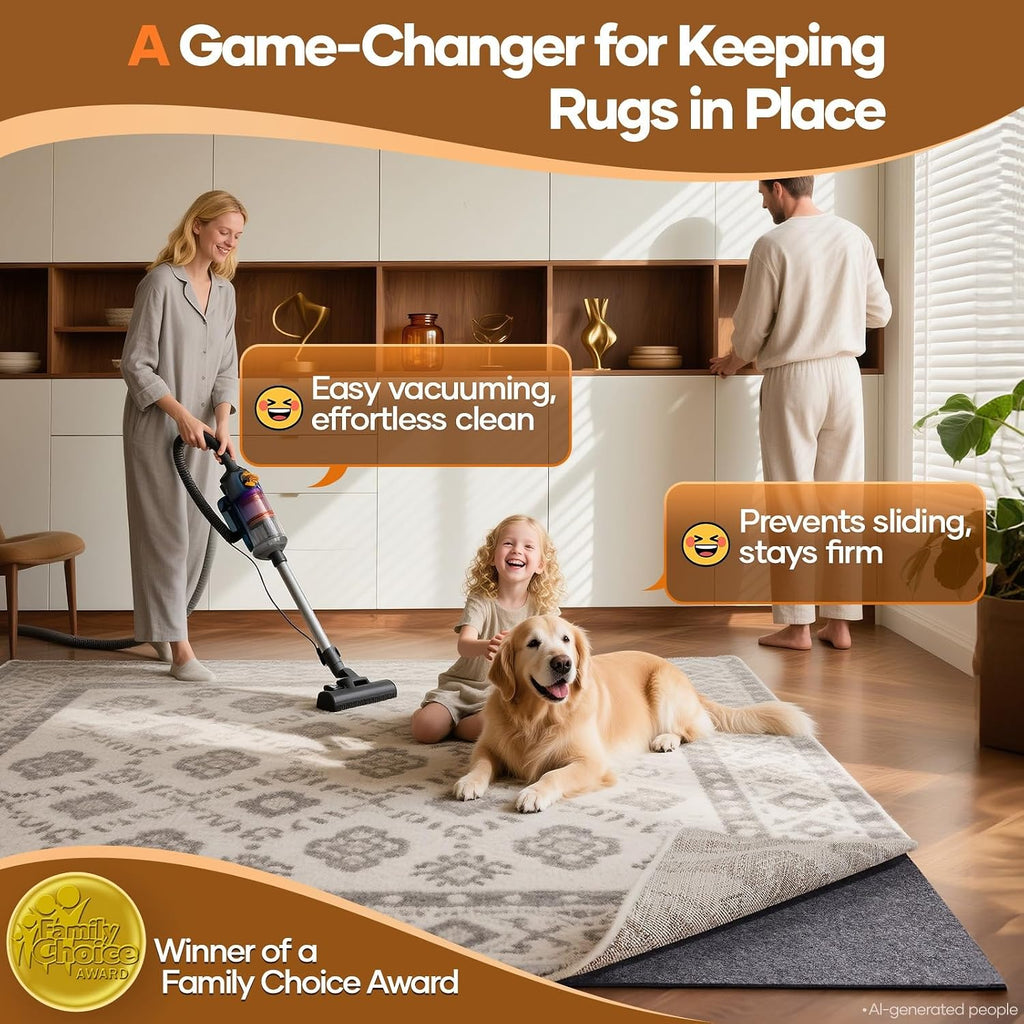 Non Slip Cushioned Rug Pad Gripper, Felt and Silicone Backing, 8 x 10 Ft, 1/8 inch Thick Carpet Liner Protector Mat - Set of 99