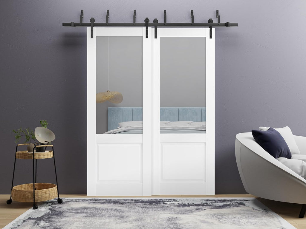Slab Barn Door Panel 36 x 80 inches | Lucia 1533 White Silk with Clear Glass | Sturdy Finished Doors