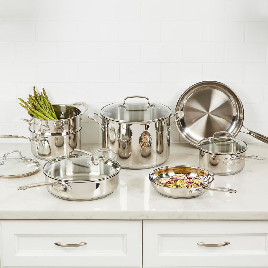 Chef's Classic 11-Piece Stainless Steel Pots and Pans Set, Cookware Set Compatible with Induction, Electric, Gas