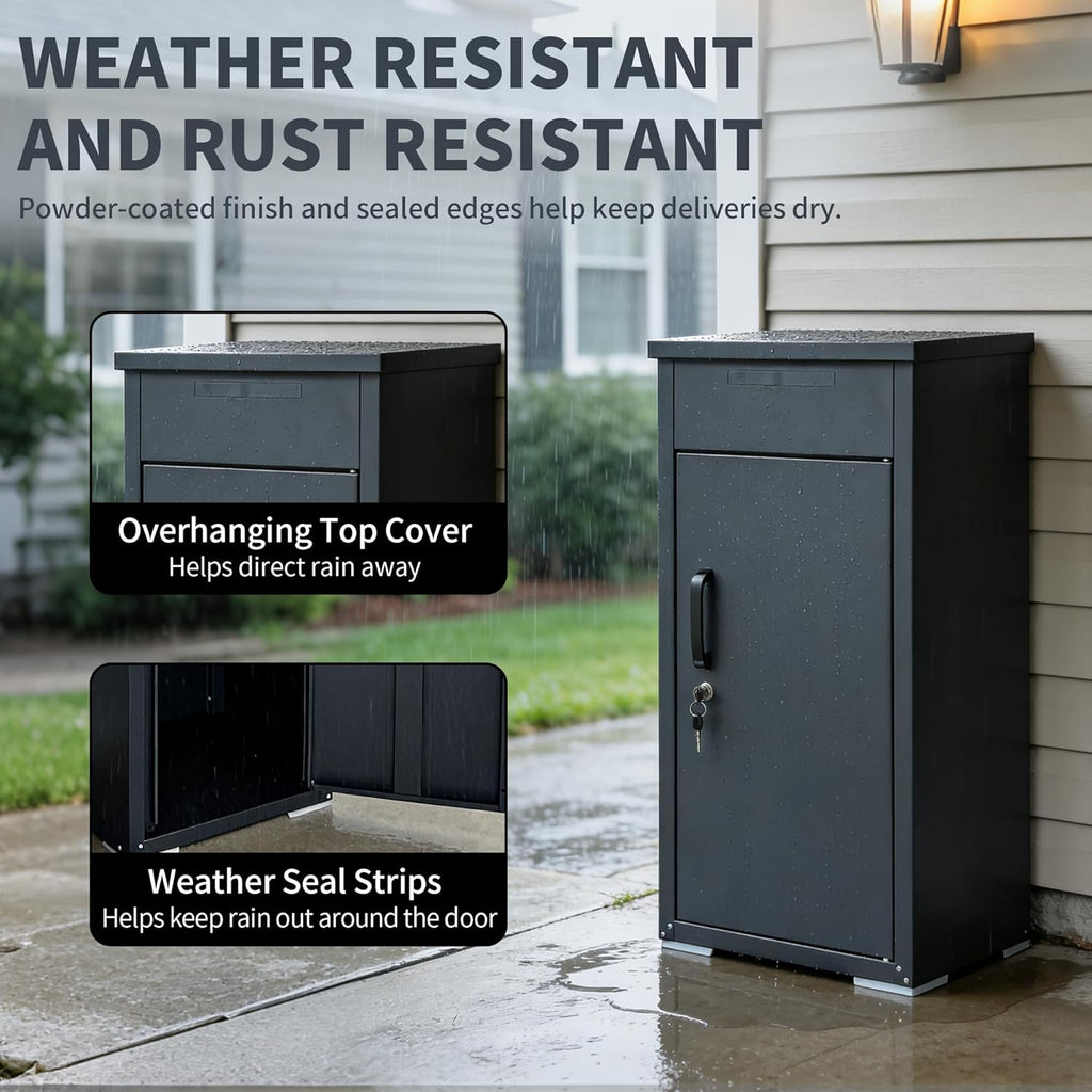 Package Delivery Boxes 34" Steel Mailbox for Parcel with Lock, Waterproof Amazon Drop Box with Anti Theft Mechanism