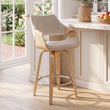 26" Swivel Bar Stool Set of 1, Beige Chenille Counter Height Barstool