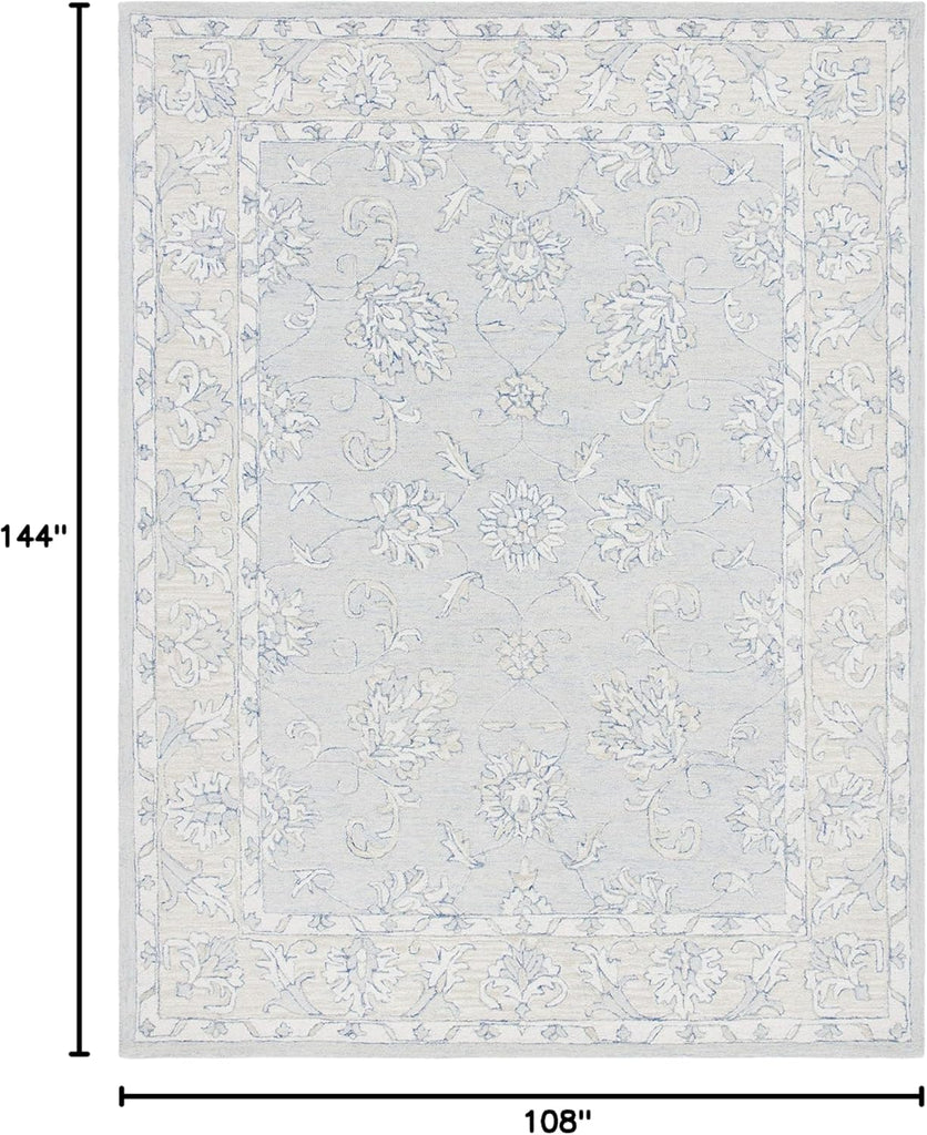 Micro-Loop Area Rug - 9' x 12', Blue & Beige, Handmade Wool