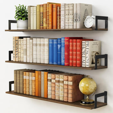 Floating Shelves for Wall 36 Inches Long 8 Inch Deep, Large Wall Book Shelves , Rustic Wood Hanging Bookshelf Office