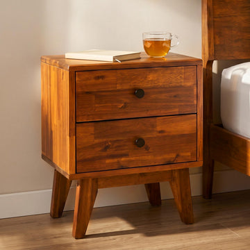 Silvia Nightstand with 2 Drawers, Solid Wood Bedside Table, Table with Storage Drawers, Bedside End Table with