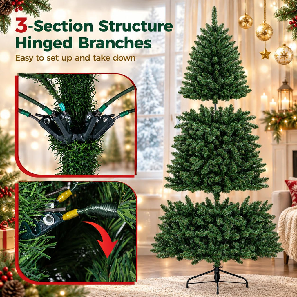 7 FT Pre-Lit Half Christmas Tree with 330 LED Lights, Easy Setup