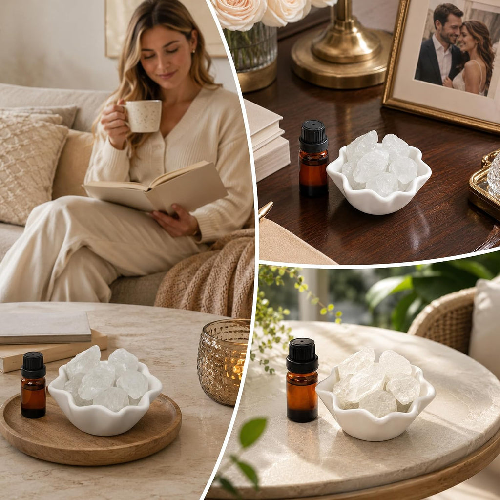 Crystal Stone Aromatherapy Essential Oil Diffuser Gift Set with Classic White Bowl| Healing Crystal Arom Decor