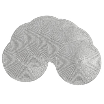 Silver Glitter Round Placemats Set of 6 Sparkle Bling Place Mats Glitz Table Mats for Holiday Home Party Wedding