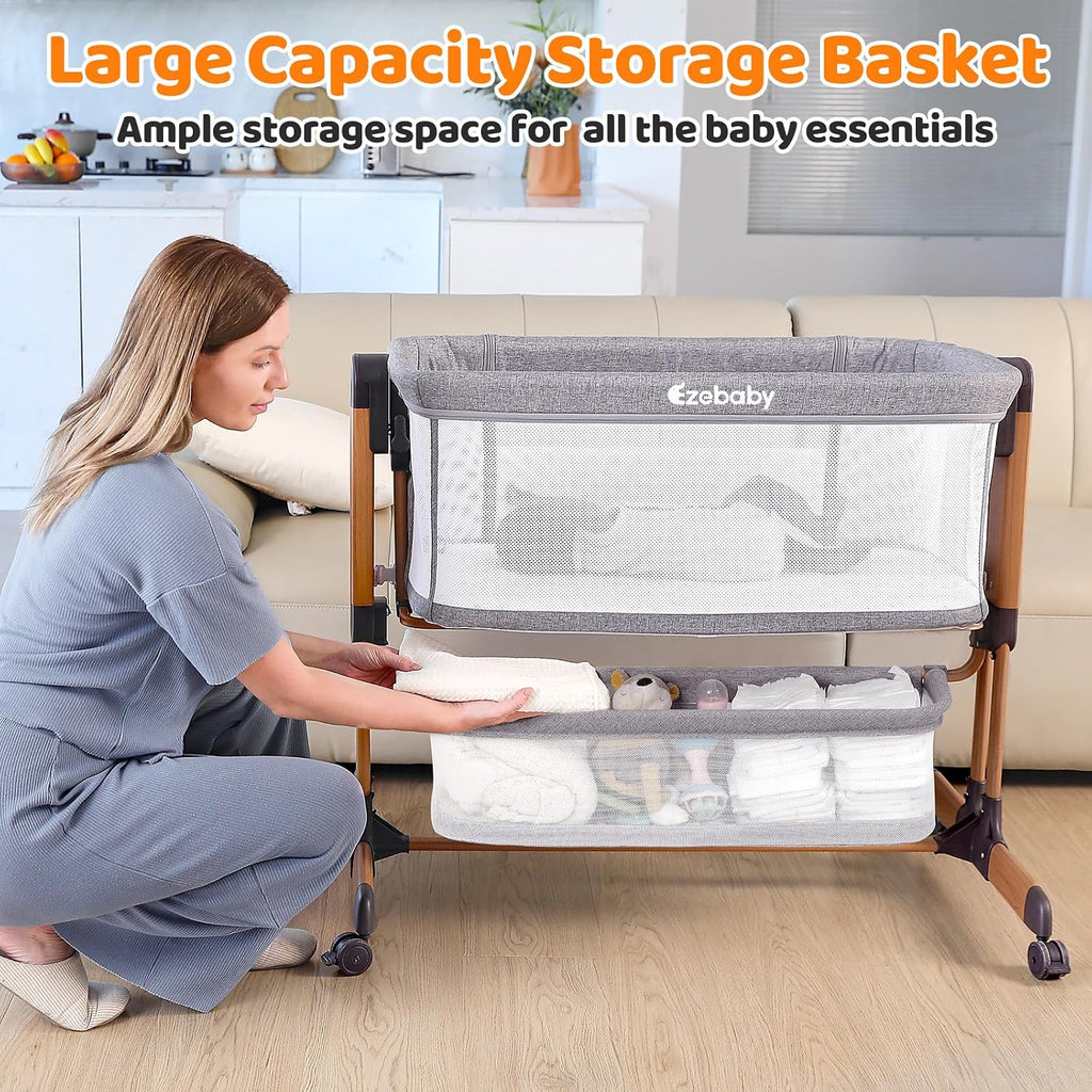 3-in-1 Baby Bassinet, Rocking Baby Bassinets Bedside Sleeper, Adjustable Portable Crib for Newborn Infant with Wheels