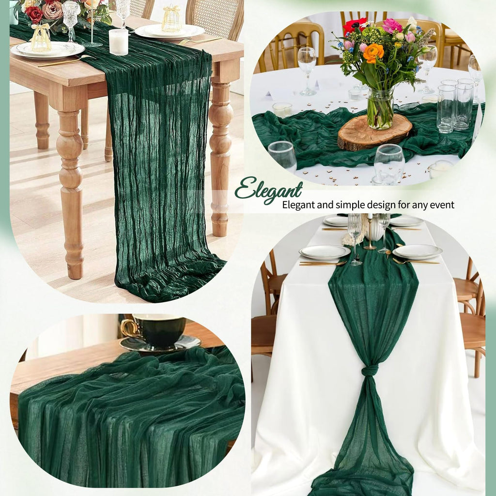 4 Pack Pack Dark Green Cheesecloth Table Runner 10Ft, Christmas Table Runner 21.5 X 120 inch, Semi Sheer Cheese Cloth