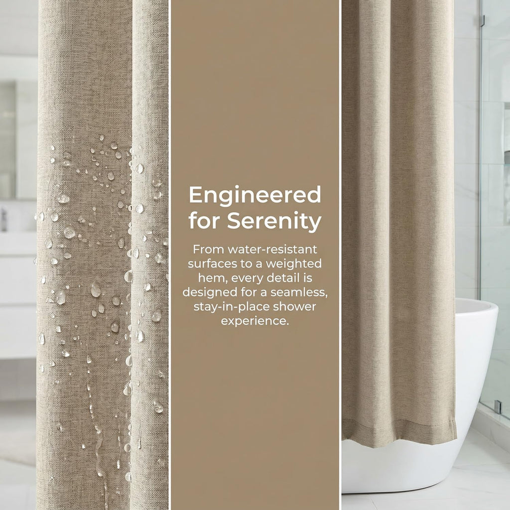 Linen Shower Curtain with 12 Metal Hooks,Country Boho Farmhouse Bath Decor Brown Shower Curtains Bathtub