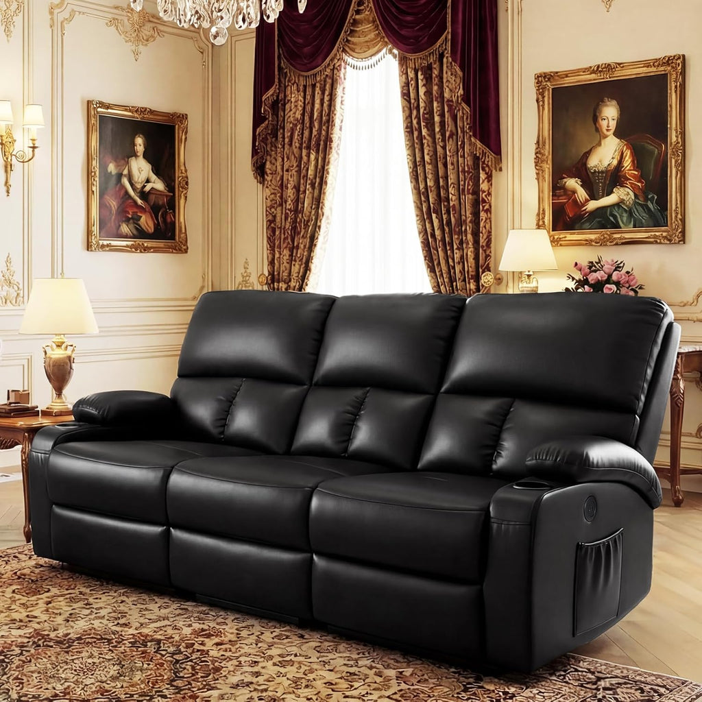 Home Theater Seating,RV Recliner Sofa with Massage and Heat,Manual RV Recliner Loveseat with USB/Cup Holders