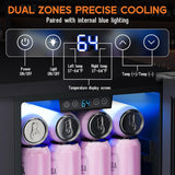 30 Inch Wine and Beverage Refrigerator, 37 - 64℉ Dual Zone Wine Cooler with Digi