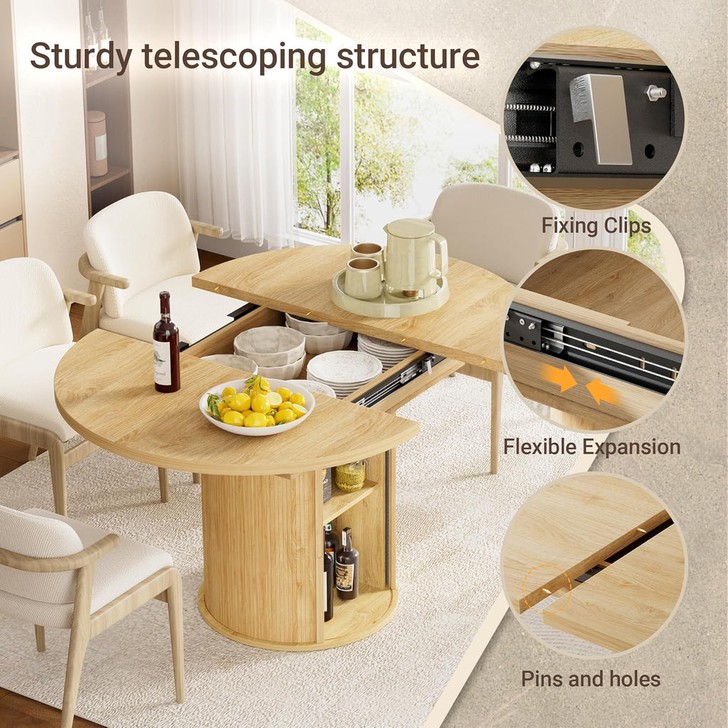 40-55in Extendable Round Dining Table for 4 - 6, Modern Oval Dining Table, Multi-Use Kitchen Table with Removable