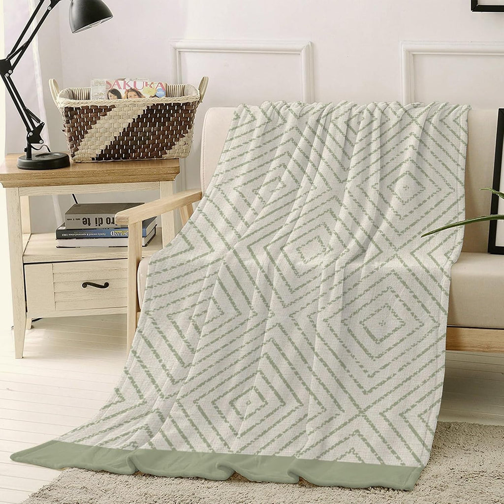 Country Line Throw Blanket Rustic Boho Traditional Sage Borders Flannel Cozy Soft Warm Fleece Blankets, 30 x 40 inch
