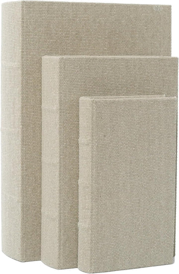 Set of 3 Linen Decorative Book Boxes with Hidden Storage - Modern Neutral Linen Fabric Faux Books for Shelf Decor