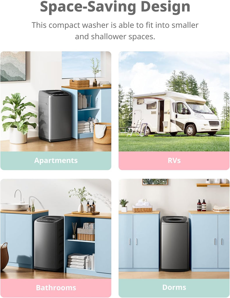 Portable Washing Machine, 0.9 cu.ft Compact Washer With LED Display, 5 Wash Cycles, 2 Built-in Rollers, Space Saving