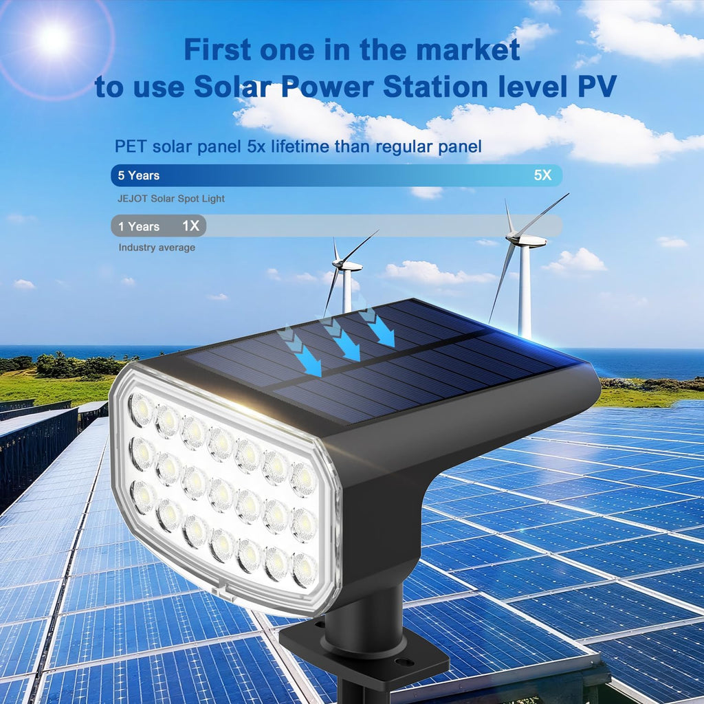 Solar Lights Outdoor Waterproof IP65, Super Bright LED with Lens, 6500K 2 Lighting Modes, Solar Powered Yard Garden